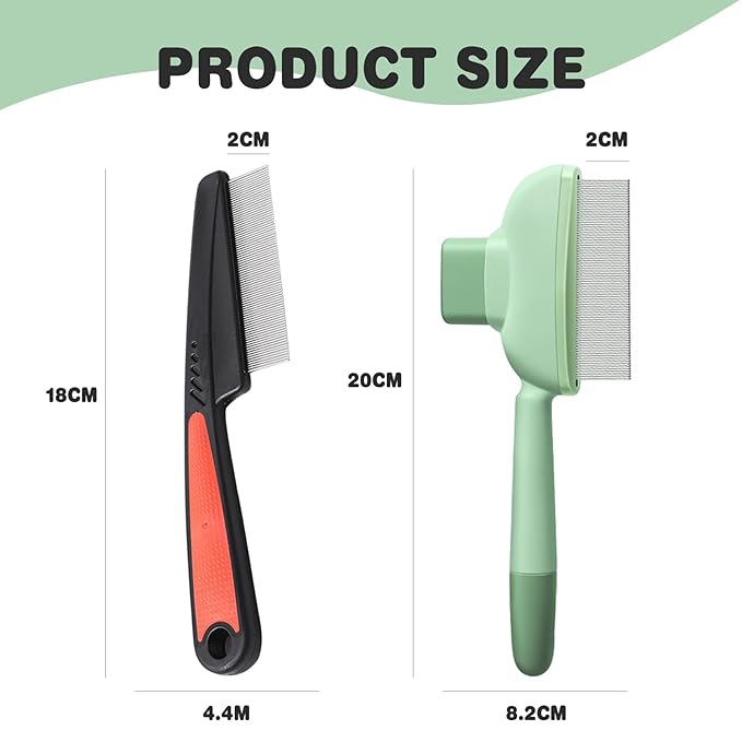 2PCS Flea Comb for Dogs &amp; Cats，flea Comb for Cats with Release Button Self-Cleaning，lice comb for Shedding Pet Hair