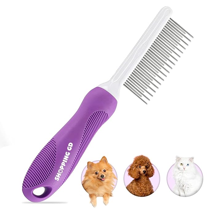 Detangling Pet Comb for Dogs &amp; Cats with Long &amp; Short Stainless Steel Metal Teeth for Removes Tangles and Knots - Detangler Grooming Tool for Dematting Matted Fur.