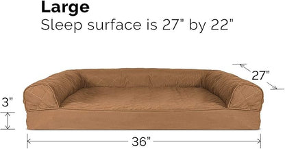 Furhaven Cooling Gel Dog Bed for Large/Medium Dogs w/ Removable Bolsters &amp; Washable Cover, For Dogs Up to 55 lbs - Quilted Sofa - Toasted Brown, Large