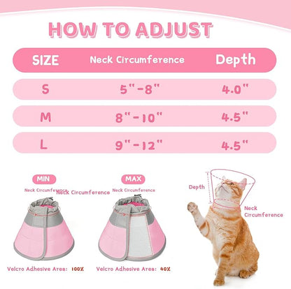 Cat Cone Collar Soft to Stop Licking, Adjustable, Foldable Lightweight Kitten Cones After Surgery Recovery for Cats &amp; Kittens, Cat Cone Alternative (Solid Pink, S)