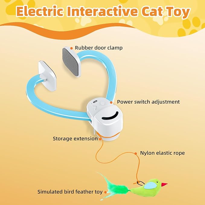 Interactive Cat Toys for Indoor Cats Automatic Electric Flying Bird Feather Wand Toy - Best Kitten &amp; Adult Cat Enrichment Stimulation Toy Hanging Electric Kitty Toys for Bored Cats（Blue White）