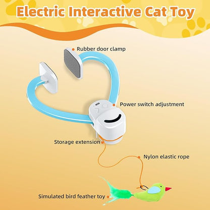 Interactive Cat Toys for Indoor Cats Automatic Electric Flying Bird Feather Wand Toy - Best Kitten &amp; Adult Cat Enrichment Stimulation Toy Hanging Electric Kitty Toys for Bored Cats（Blue White）