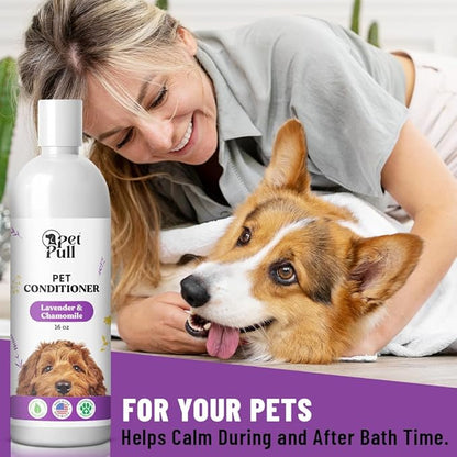 Dog Conditioner Puppy Essentials - Moisturizing Conditioner for Dogs with Lavender and Chamomile Scent - Plant Based Dog Bath Supplies Detangle and Revive Pet&