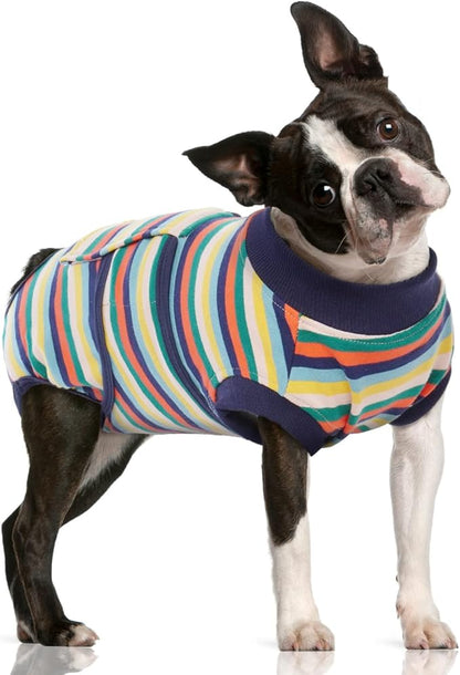 FUAMEY Recovery Suit for Dogs After Surgery,Soft Breathable Dog Bodysuit E-Collar &amp; Cone Alternative Surgical Suit,Male Female Dog Neuter Spay Suits Anti Licking Wounds Onesie Dark Blue Stripes L
