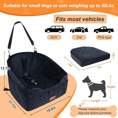 Vivifying Dog Car Seat for Small &amp; Medium Dogs, Detachable &amp; Washable Booster Seat for Pets Up to 30lbs, Travel Bed with Storage Pockets and Safety Belt – Black