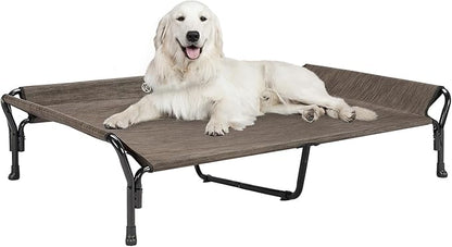 Veehoo Cooling Elevated Dog Bed, XL Raised Pet Cot with Guardrail &amp; Slope Headrest, Durable Breathable Teslin Mesh, Non-Slip Feet, Washable Dog Couch Bed for Indoor &amp; Outdoor, 50.5" x 33.5, Brown