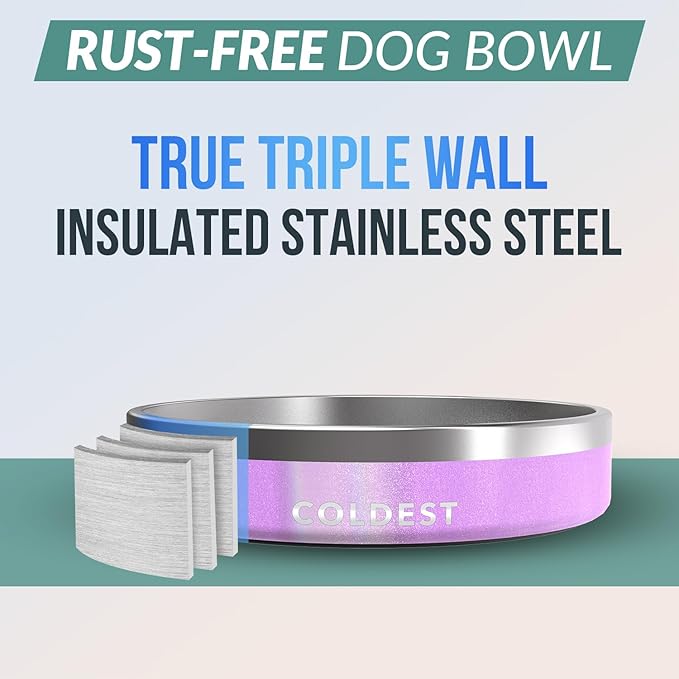 Coldest Dog Bowl - Anti Rust Metal, Non Slip, 3 Layers Insulated Stainless Steel Dog Bowls - Spill Proof &amp; Heavy Duty - Water Bowl for Dogs, Cats, Dish Washer Safe (21 oz,Saturn&