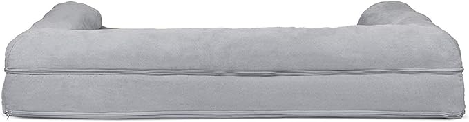 Furhaven Cooling Gel Dog Bed for Large Dogs w/ Removable Bolsters &amp; Washable Cover, For Dogs Up to 95 lbs - Plush &amp; Suede Sofa - Gray, Jumbo/XL