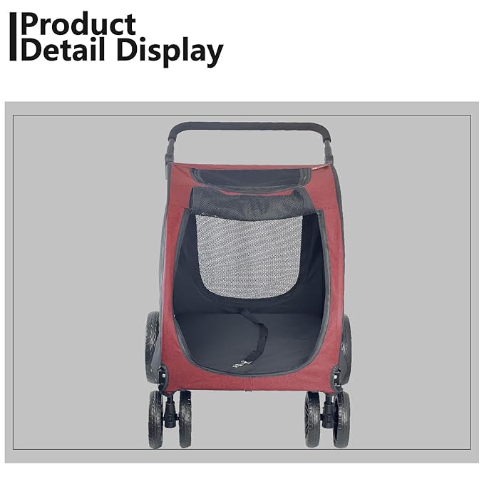 Extra Large Dog Stroller for Medium &amp; Large Pets - Foldable Design, Adjustable Handle, Up to 130 lbs(Red)