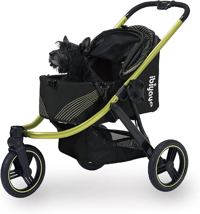 ibiyaya The Beast Pet Jogging Stroller for All Terrains, 3-Wheel Dog Carrier with Double Breaks, Zipperless Large Stroller for Running &amp; Hiking, Multiple Small Dogs, Medium Dogs, or Cats (Jet Black)