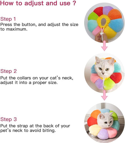 KUDES Cat Small Dog Recovery Collar, Cute Neck Cone After Surgery, Adjustable Pet E Collar, Wound Healing Protective Cone Surgery Recovery Elizabethan Collars for Small Pet (M(within 9.5lb), Colorful)