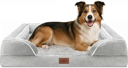 Comfort Expression Large Dog Beds Waterproof Orthopedic Foam Dog Sofa Beds Comfy Pet Bed with Washable Removable Cover &amp; Non-Slip Bottom(Large,Grey White)