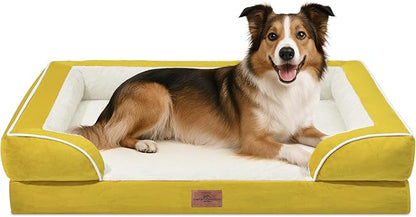 Comfort Expression Large Dog Beds Waterproof Orthopedic Foam Dog Sofa Beds Comfy Pet Bed with Washable Removable Cover &amp; Non-Slip Bottom(Large,Spicy Mustard)