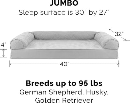 Furhaven Orthopedic Dog Bed for Large Dogs w/ Removable Bolsters &amp; Washable Cover, For Dogs Up to 95 lbs - Quilted Sofa - Silver Gray, Jumbo/XL