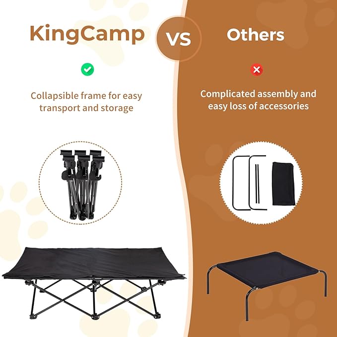 KingCamp Elevated Dog Bed for Large Dogs, Outdoor Raised Cooling Pet Cot Bed with Washable Breathable Mesh &amp; No-Slip Feet Perfect for Camping, Backyard, Indoor Use (Large, Black)