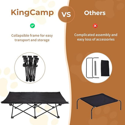 KingCamp Elevated Dog Bed for Large Dogs, Outdoor Raised Cooling Pet Cot Bed with Washable Breathable Mesh &amp; No-Slip Feet Perfect for Camping, Backyard, Indoor Use (Large, Black)