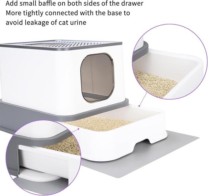 RIZZARI Cat Litter Box Stainless Steel Top-Entry : Leak-Proof Enclosed Design Reduces Odor, for Indoor Cats &amp; Owners (Dark Gray)