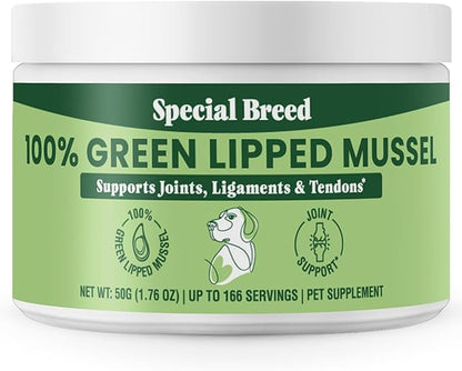 Green Lipped Mussel Powder for Dogs &amp; Cats - 100% New Zealand Green Lipped Mussels - Natural Hip &amp; Joint Supplement for Joints, Tendons, Ligaments, Muscles - 50 Grams - Up to 166 Servings