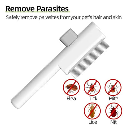 Marchul 2Pcs Pet Comb Flea Comb Set for Cats Dogs, Cat Grooming Brush with Release Button and Stainless Steel Round Teeth, Self-Cleaning Dog Combs for Removing Pet Hair, Knots &amp; Loose Fur, White