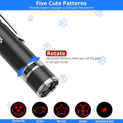 Cat Toys, USB Rechargeable Interactive Cat Mouse Toys, 3 Light Modes &amp; 5 Adjustable Patterns, Portable Kitten Toy for Indoor Cats &amp; Dogs, Training &amp; Exercise Fun