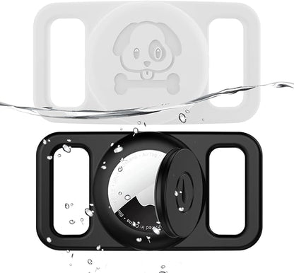 2 Pack Waterproof AirTag Dog Collar Holder Compatible with Apple AirTag, Silicone Hidden Loop Holder for Airtag Tracker, Anti-Lost Dog Collar Air Tag Accessories(Black,White)