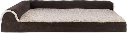 Furhaven Cooling Gel Dog Bed for Large Dogs w/ Removable Bolsters &amp; Washable Cover, For Dogs Up to 95 lbs -Two-Tone Plush Faux Fur &amp; Suede L Shaped Chaise- Espresso, Jumbo/XL, 40.0"L x 32.0"W x 8.0"Th