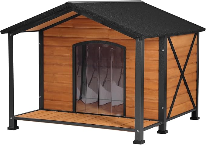 Dog House Outdoor &amp; Indoor Unique All-Around Iron Frame Dog Kennel for Winter with Raised Feet for Small &amp; Medium &amp; Large Dogs,Weatherproof Roof (41.6 “L×41.4”W×34.1“H)