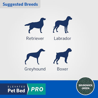 Coolaroo Pro Elevated Dog Bed - Low-Profile Access, Moisture-Resistant Cover, Breathable Fabric &amp; Tool-Free Setup, Brunswick Green, Standard