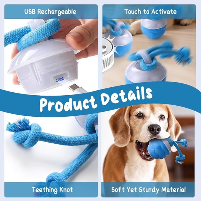 2026 New Interactive Pet Toy Ball, Smart Interactive Toy Ball for Cats &amp; Dogs, Electric Rolling Pet Toy Ball, Rechargeable Interactive Cat Toys for Bored Indoor Cats Kittens to Keep Busy (Blue)