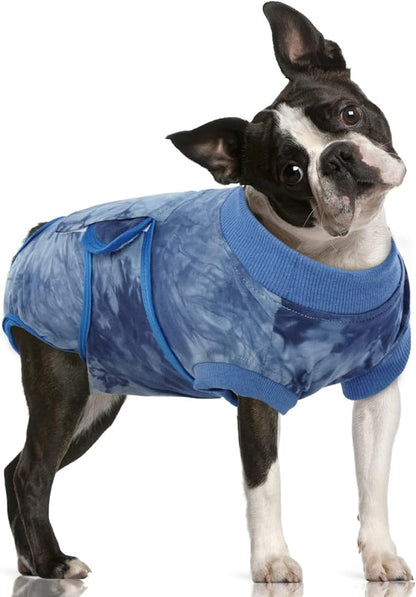 FUAMEY Recovery Suit for Dogs After Surgery,Soft Breathable Dog Bodysuit E-Collar &amp; Cone Alternative Surgical Suit,Male Female Dog Neuter Spay Suits Anti Licking Wounds Onesie Blue Tie Dye M