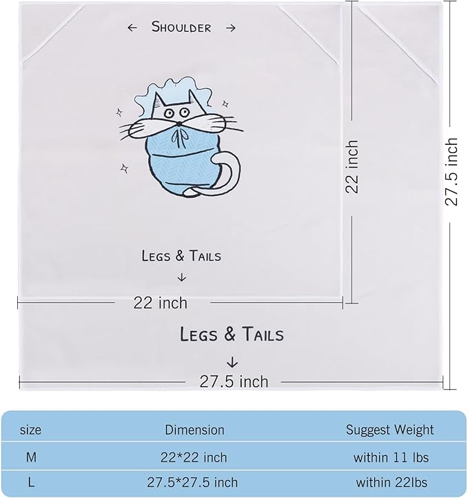 Cat Grooming Wrap: Premium Cat Wrap for Cutting Nails 2025 Thicker Upgraded, Self-Adherent Texture Hand Pocket Designed for Anti-Bite/Scratch, Eco-Friendly Dyed Funny Instruction &amp; Pattern (Size L)