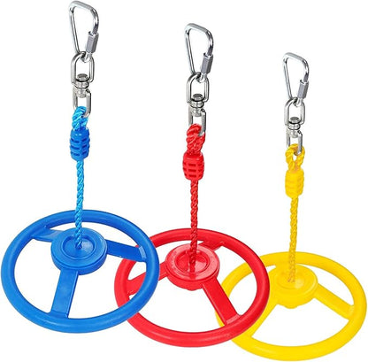 Rainbow Craft 3-Pack Ninja Monkey Wheels，Obstacle Course &amp; Swing Set Attachments for Kids ，Outdoor Backyard Playground Accessory，Red, Blue &amp; Yellow