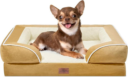 Comfort Expression Small Dog Beds Waterproof Orthopedic Foam Dog Sofa Beds for Small Dogs Comfy Pet Bed with Washable Removable Cover &amp; Non-Slip Bottom(X-Small,Khaki)