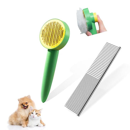 Dog &amp; Cat Brush,Pet Grooming Kit 2PCS- Cat Brush for Shedding| Pet Metal Comb. Self-Cleaning Slicker Brush for Short and Long Hair. Removes Undercoat, Loose Hair, Tangled, Dirt and Massages.