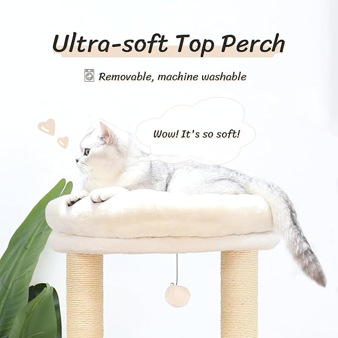 KAMABOKO Modern Cat Tree, 53" Cat Tower for Indoor Cats Natural Sisal Scratching Posts, Hand-Woven Condo &amp; Top Perch, Cat Tree Tower for Kittens Climb Play &amp; Rest