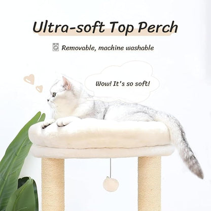 KAMABOKO Modern Cat Tree, 53" Cat Tower for Indoor Cats Natural Sisal Scratching Posts, Hand-Woven Condo &amp; Top Perch, Cat Tree Tower for Kittens Climb Play &amp; Rest