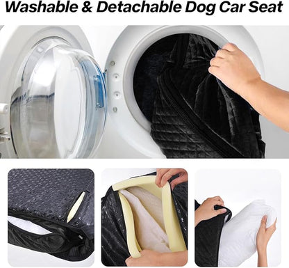 Dog Car Seat for Small Medium Dogs Up to 40lbs, Detachable Washable Soft Pet Booster Travel Bed for Front &amp; Black Seat with Safety Leash Belt