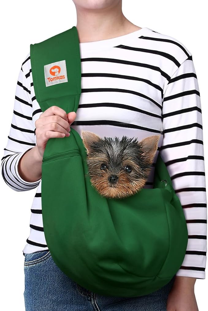 Tomkas Dog Sling Carrier for Small Dogs Puppy Carrier for Small Dogs (Emerald Green, Adjustable Strap &amp; Zipper Pocket)