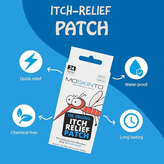 Moskinto The Original Mosquito Itch Relief Patches for Kids &amp; Adults, Bug Bite Patches Soothe Swelling &amp; Itching, Anti Itch Bug Bite Relief, Suction Tool Alternative, Travel Pack, 24 Count, Pack of 2