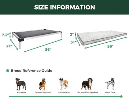 FXW TitanNest Chew-Proof Elevated Dog Bed, Raised Cot for Indoor/Outdoor/Camping Use, Durable &amp; Washable Padded Pet Bed with Exclusive Cover for Extra-Large Dogs, 56.0" L x 31.0" W x 7.3" H, Gray
