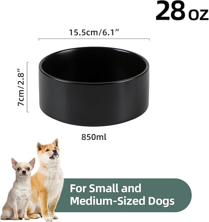 Ceramic 6.1inch Non-Slip Dog Food and Water Bowl for Small &amp; Medium Breed Dogs,Pet Bowl for Replacement, Protects Cervical Spine (Black)
