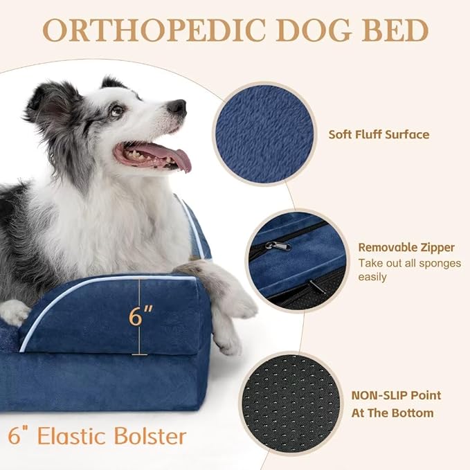 Comfort Expression XXL Orthopedic Dog Beds, Waterproof Orthopedic Foam Extra Large Dogs Beds, Washable Dog Sofa Beds with Removable Cover &amp; Non-Slip Bottom(XX-Large,Navy Blue)