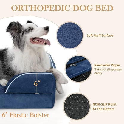 Comfort Expression XXL Orthopedic Dog Beds, Waterproof Orthopedic Foam Extra Large Dogs Beds, Washable Dog Sofa Beds with Removable Cover &amp; Non-Slip Bottom(XX-Large,Navy Blue)