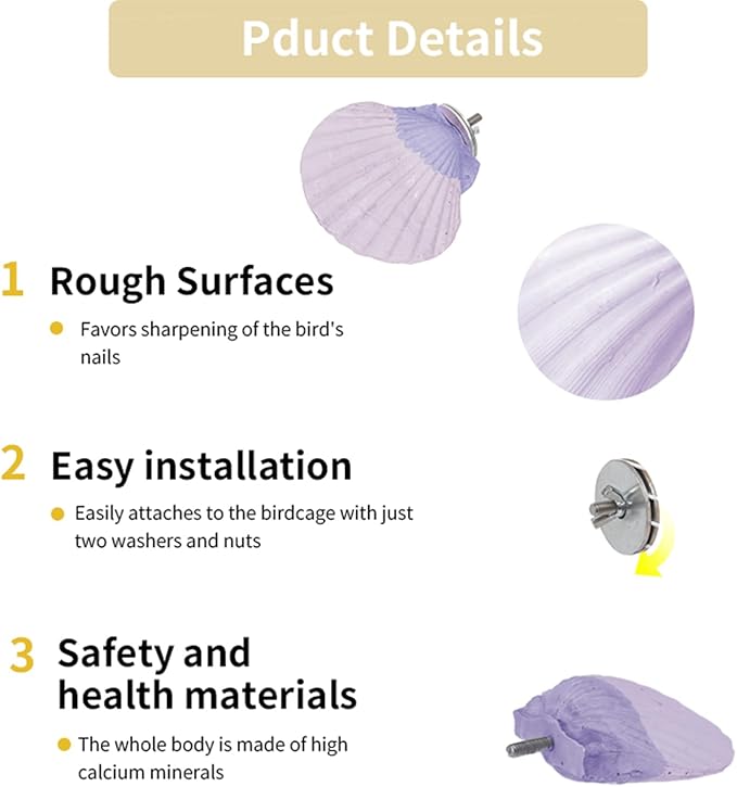 Bird Perches for Cage, Abrasive Surface High Calcium Mineral Parrot Perch Stand - Bird Nail File for Claw &amp; Beak Health, Colorful Ceramic Bird Cage Accessories (Purple, Shell)