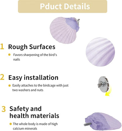 Bird Perches for Cage, Abrasive Surface High Calcium Mineral Parrot Perch Stand - Bird Nail File for Claw &amp; Beak Health, Colorful Ceramic Bird Cage Accessories (Purple, Shell)