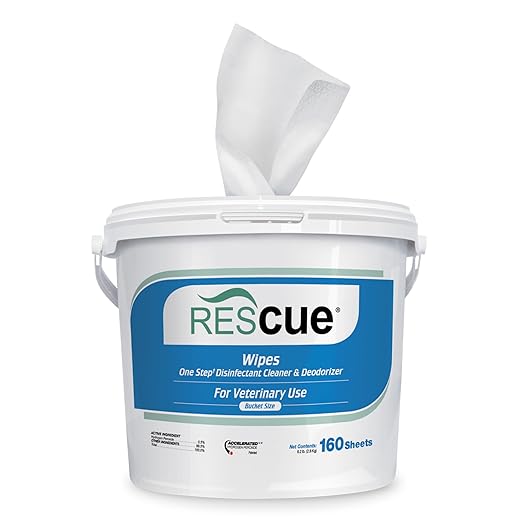 REScue One-Step Disinfectant Cleaner &amp; Deodorizer Wipes for Vet Use – Cleaner for Kennels, Litter Boxes, Vet Offices, Pet Grooming Surfaces – Extra Large Wipes, 160-Count Wipes Bucket (1 Pack)