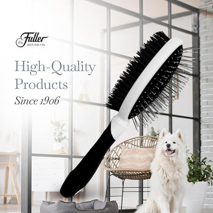 Fuller Brush 2-in-1 Double-Sided Pet Brush - Electroplated Round-Ended Steel Pins Positioned Into a Flexible Cushion on One Side &amp; Nylon Bristles - Remove Shedding - Tool For Grooming Dogs &amp; Cats
