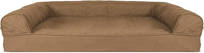 Furhaven Orthopedic Dog Bed for Large/Medium Dogs w/ Removable Bolsters &amp; Washable Cover, For Dogs Up to 55 lbs - Quilted Sofa - Toasted Brown, Large