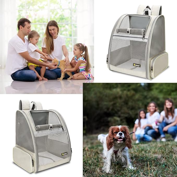 Texsens Pet Backpack Carrier for Small Cats Dogs | Ventilated Design, Safety Straps, Buckle Support, Collapsible | Designed for Travel, Hiking &amp; Outdoor Use (Creamy White)