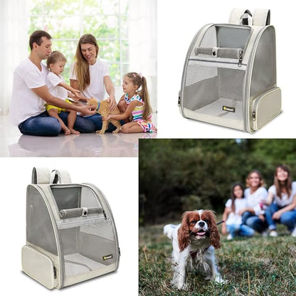 Texsens Pet Backpack Carrier for Small Cats Dogs | Ventilated Design, Safety Straps, Buckle Support, Collapsible | Designed for Travel, Hiking &amp; Outdoor Use (Creamy White)